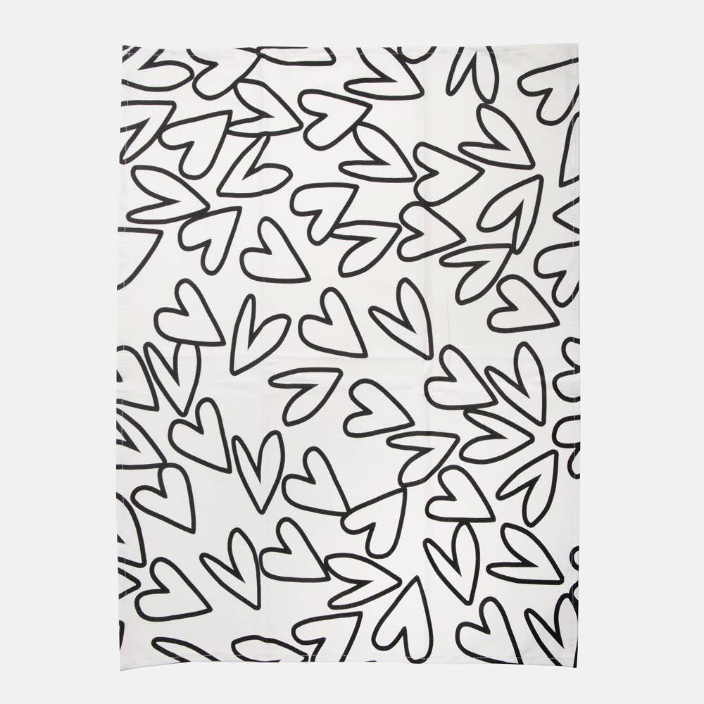 MULTI STRIPE/MONO OUTLINE HEARTS SET OF 2 TEA TOWELS