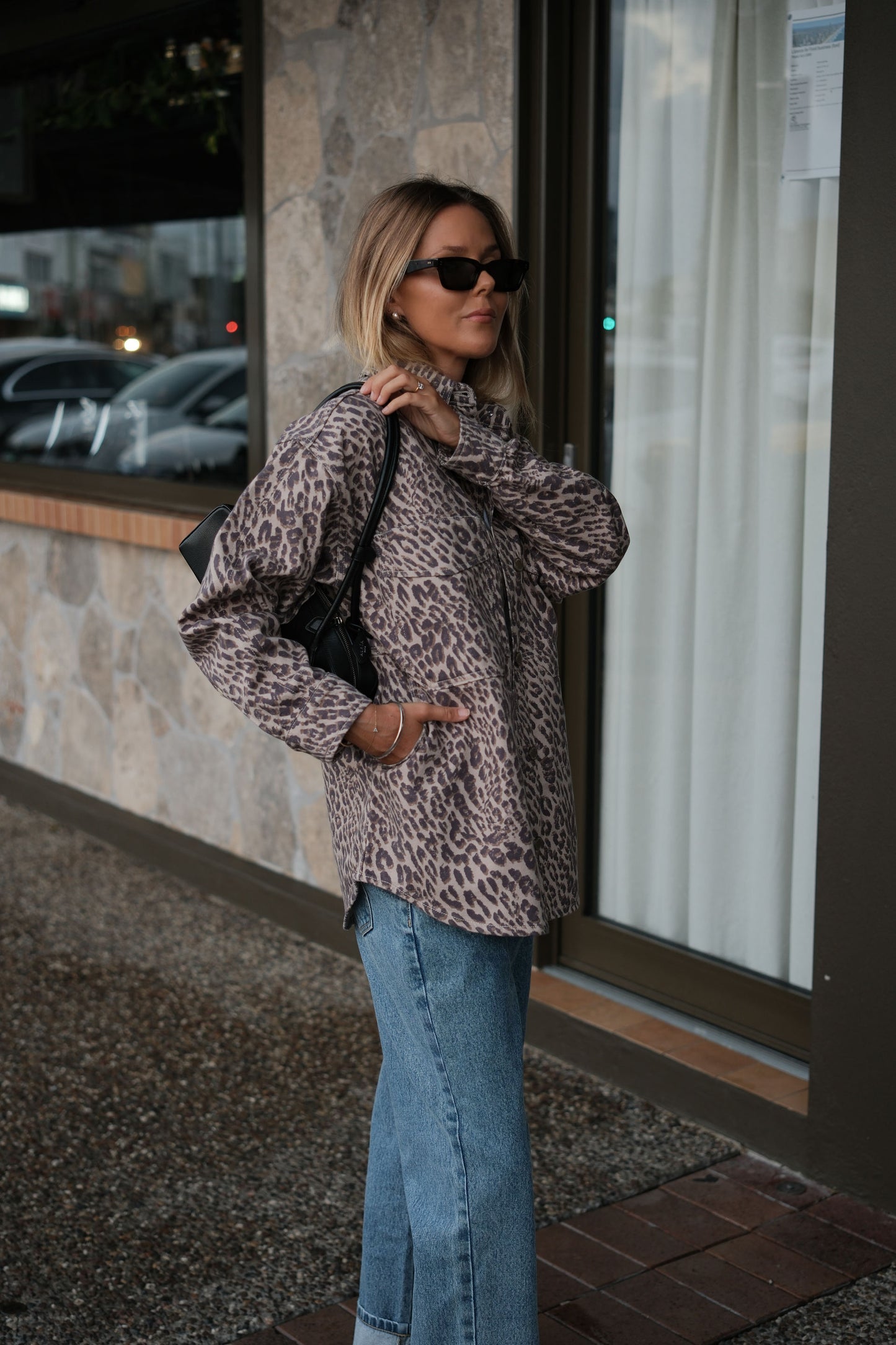 Bobbi Side Pocket Denim Shaket (leopard): Ceres Life