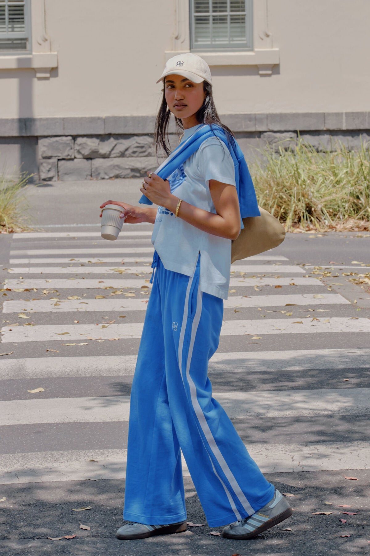 Gigi Wide Leg Terry Trackpant - Blue