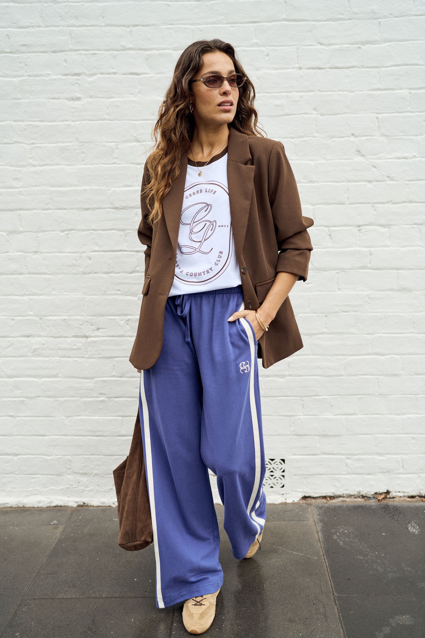 Gigi Wide Leg Trackpants Washed Navy