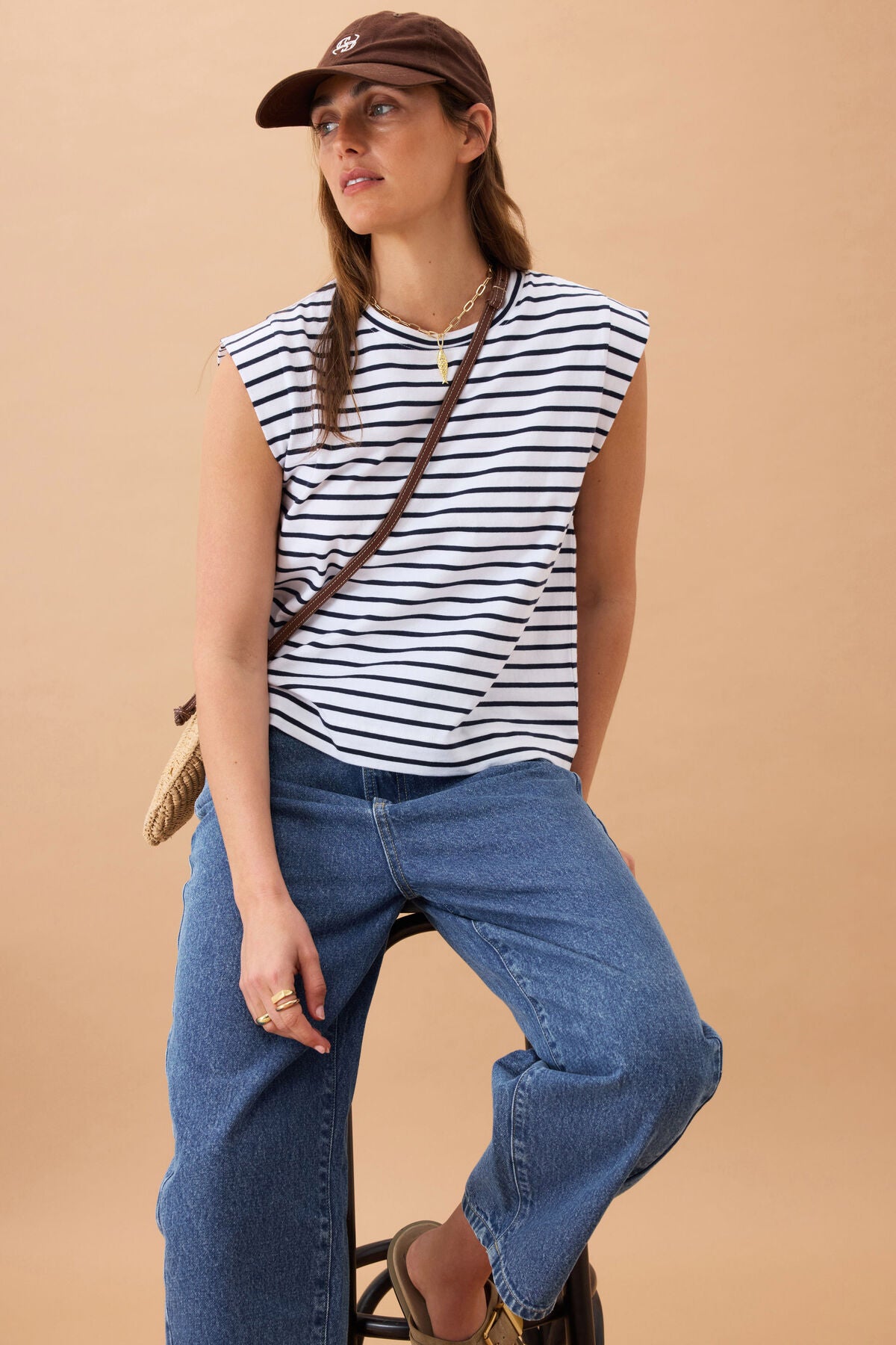 Esme Extended Shoulder Tee french navy and white