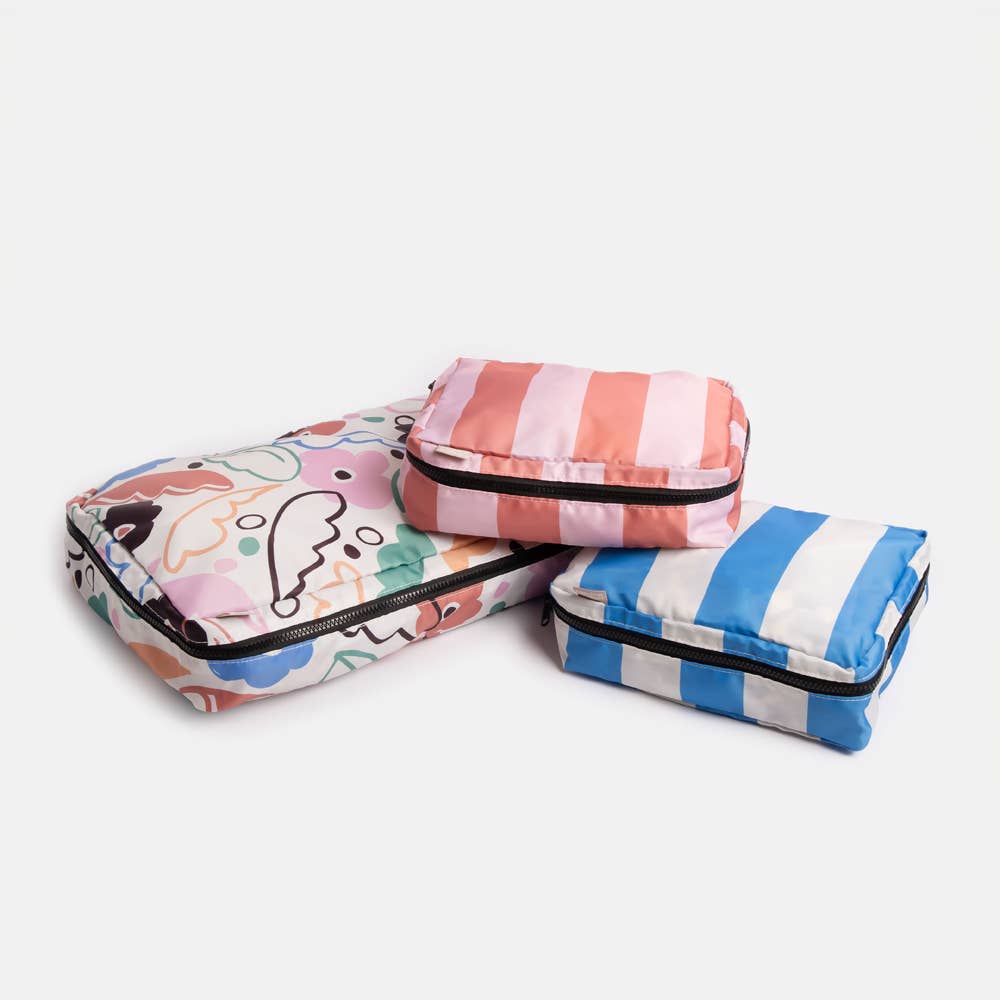 Abstract Botanical/Stripe Set Of 3 Packing Cubes