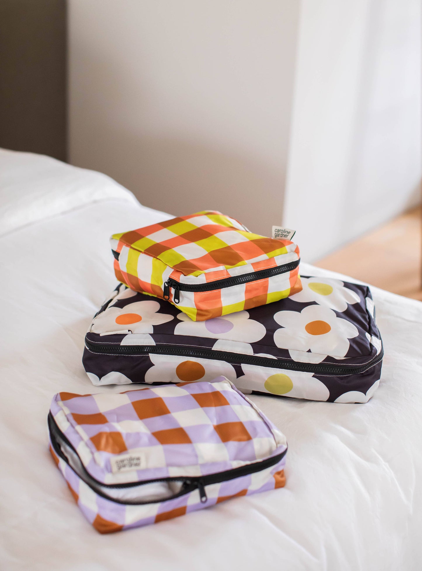 Multi Flower/Check Set Of 3 Packing Cubes