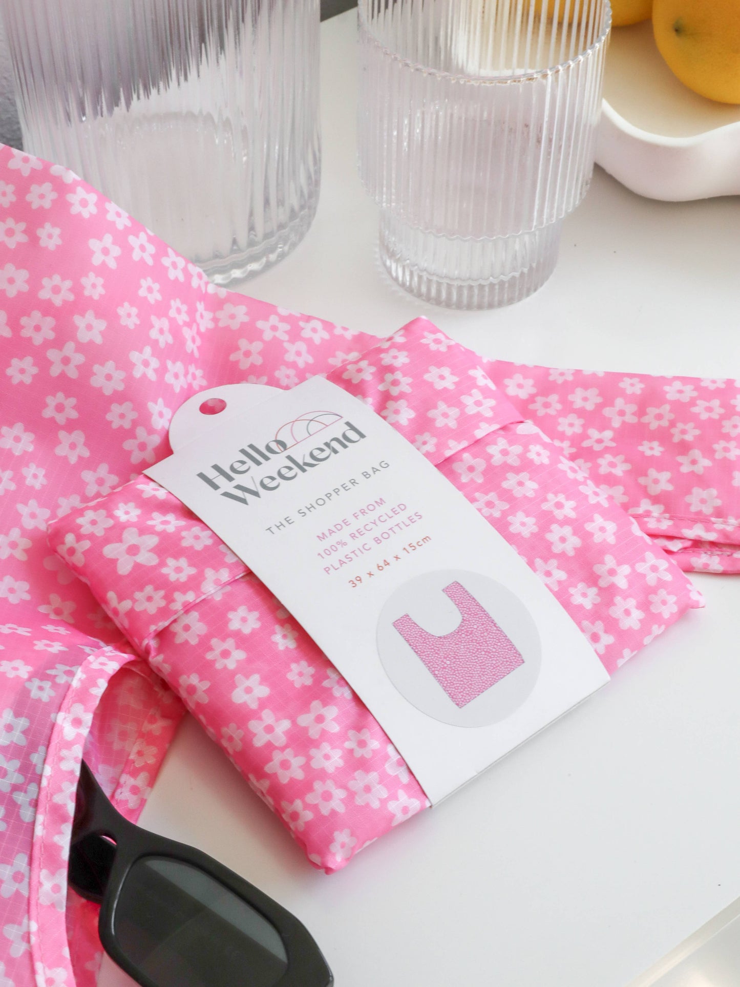 Pink Daisy Flowers - Foldable Shopper Bag