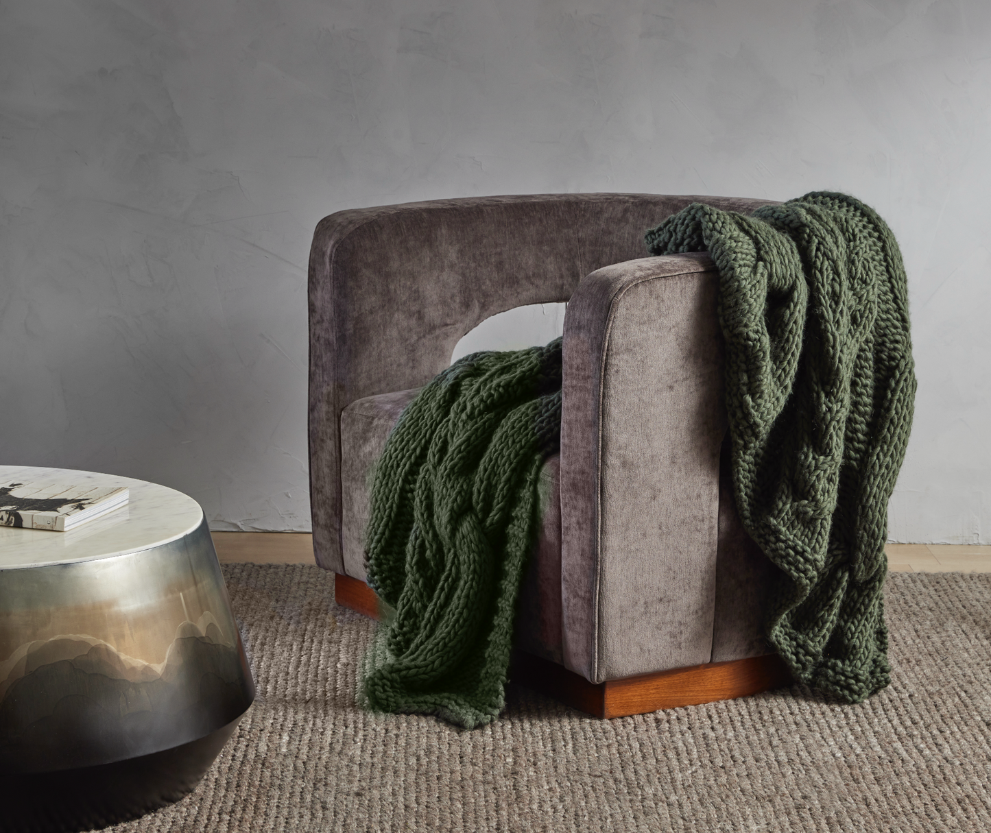 Grand Designs Hamish Hand Knitted Throw Dark Green 180x130cm