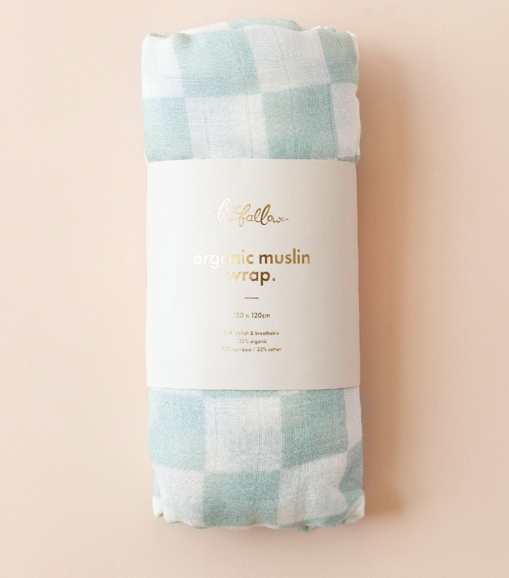 Sage Stripe / Sage Check Organic Muslin Wrap Set