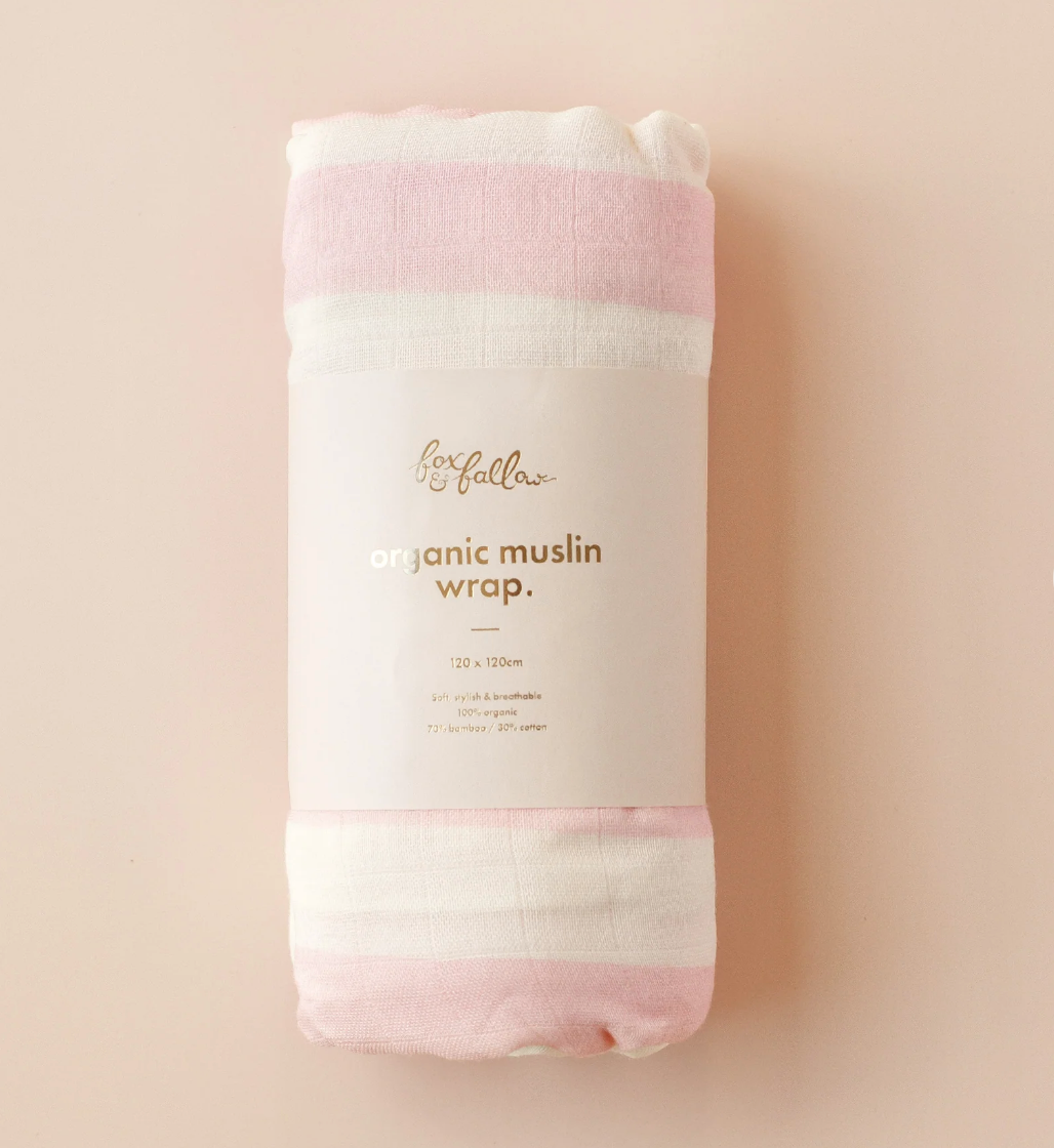 Dusty Roses / Petal Stripe Organic Muslin Wrap Set