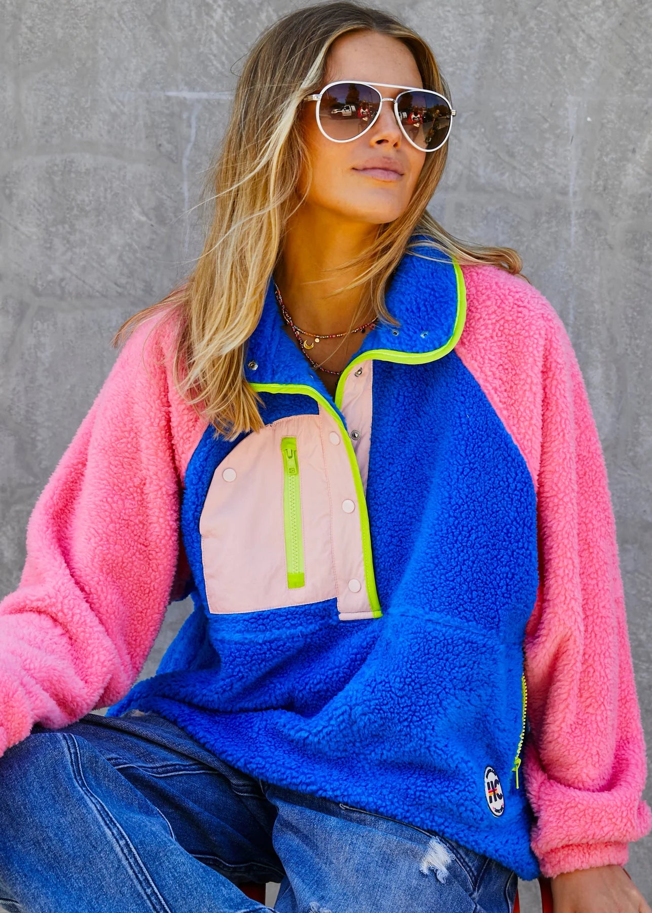 Vintage Polar Fleece - Hot pink/royal