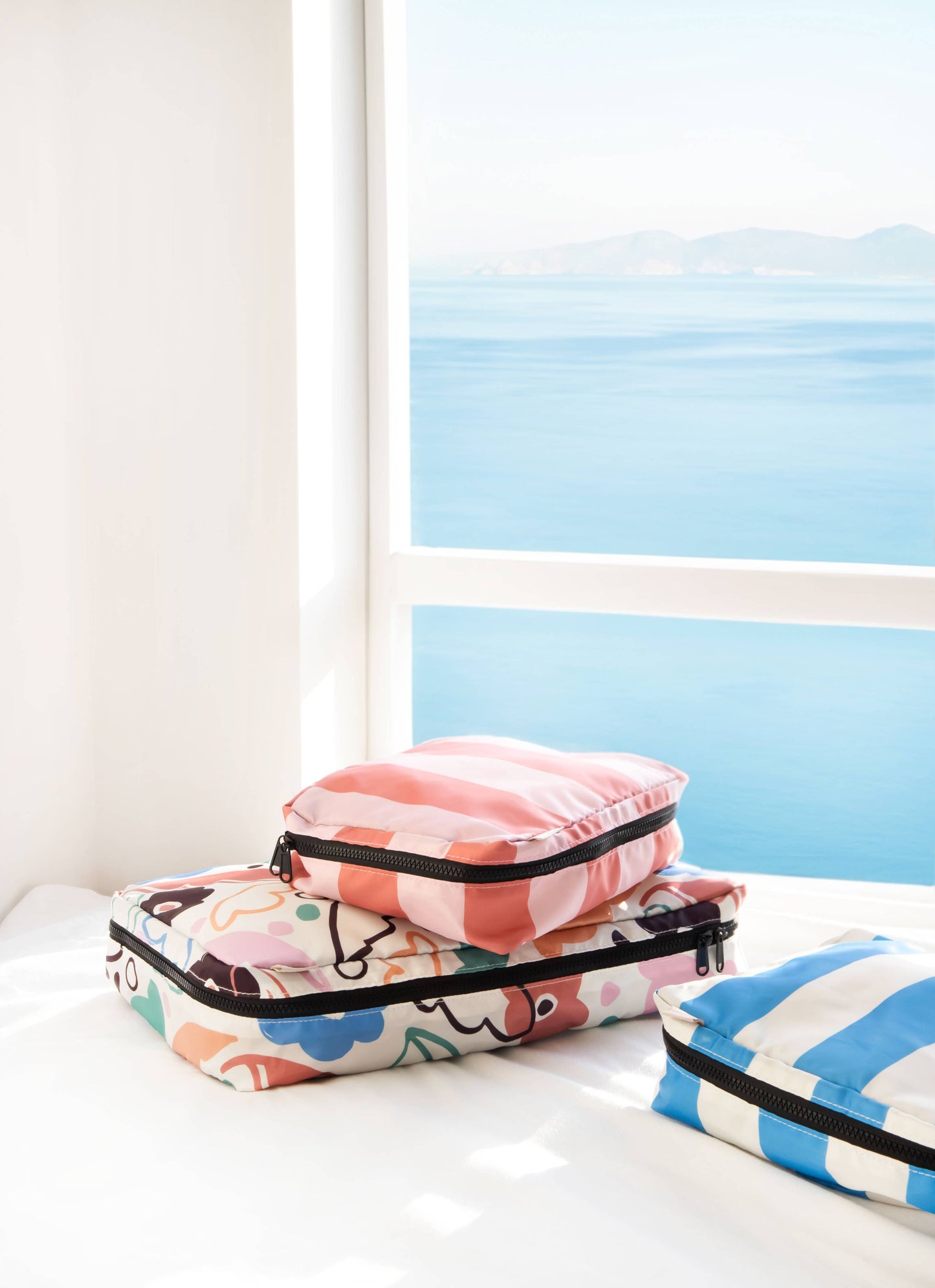 Abstract Botanical/Stripe Set Of 3 Packing Cubes