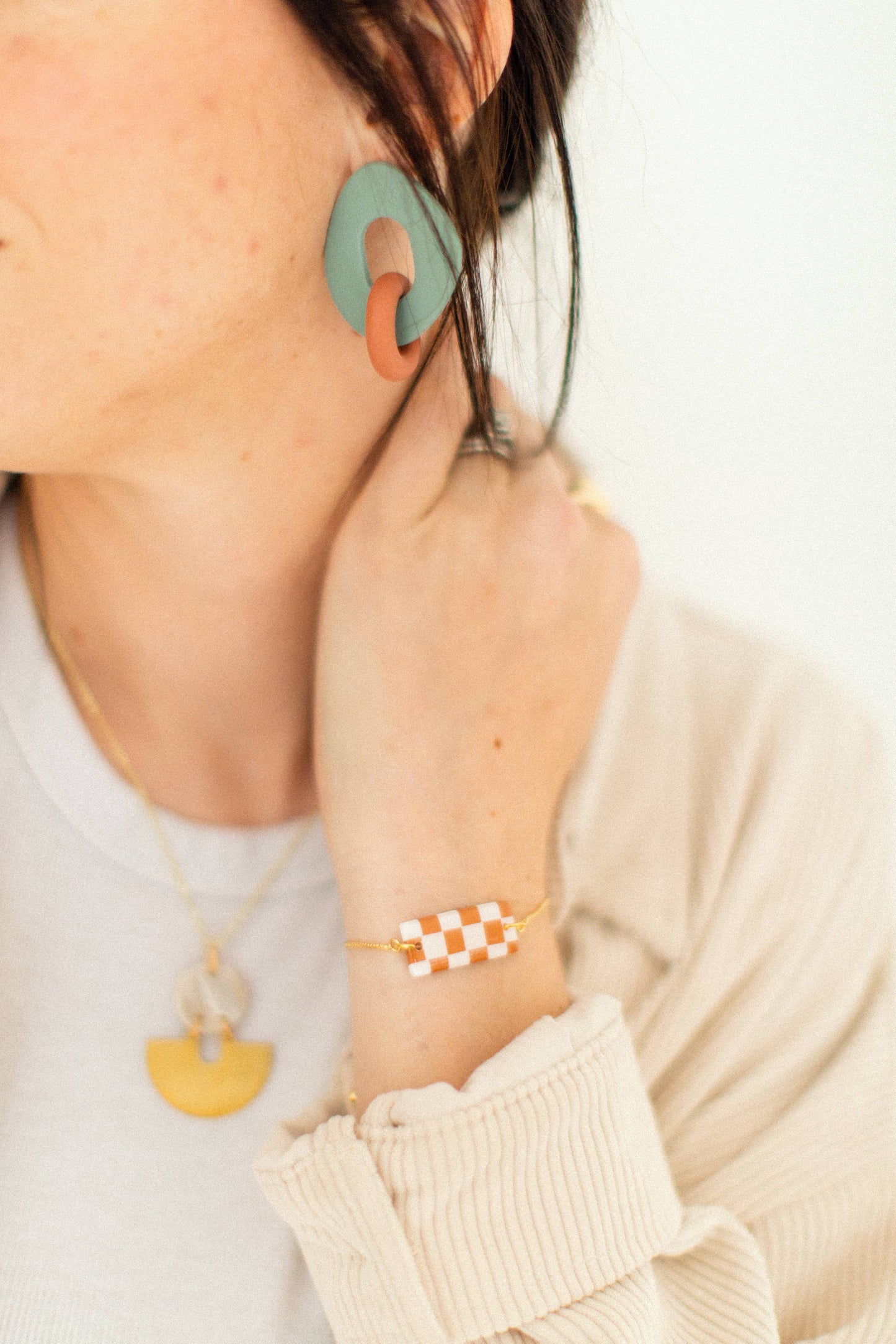 Zoey Link Earrings in Sage + Terracotta