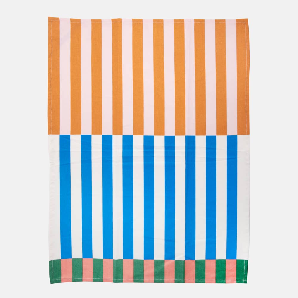 MULTI STRIPE/MONO OUTLINE HEARTS SET OF 2 TEA TOWELS