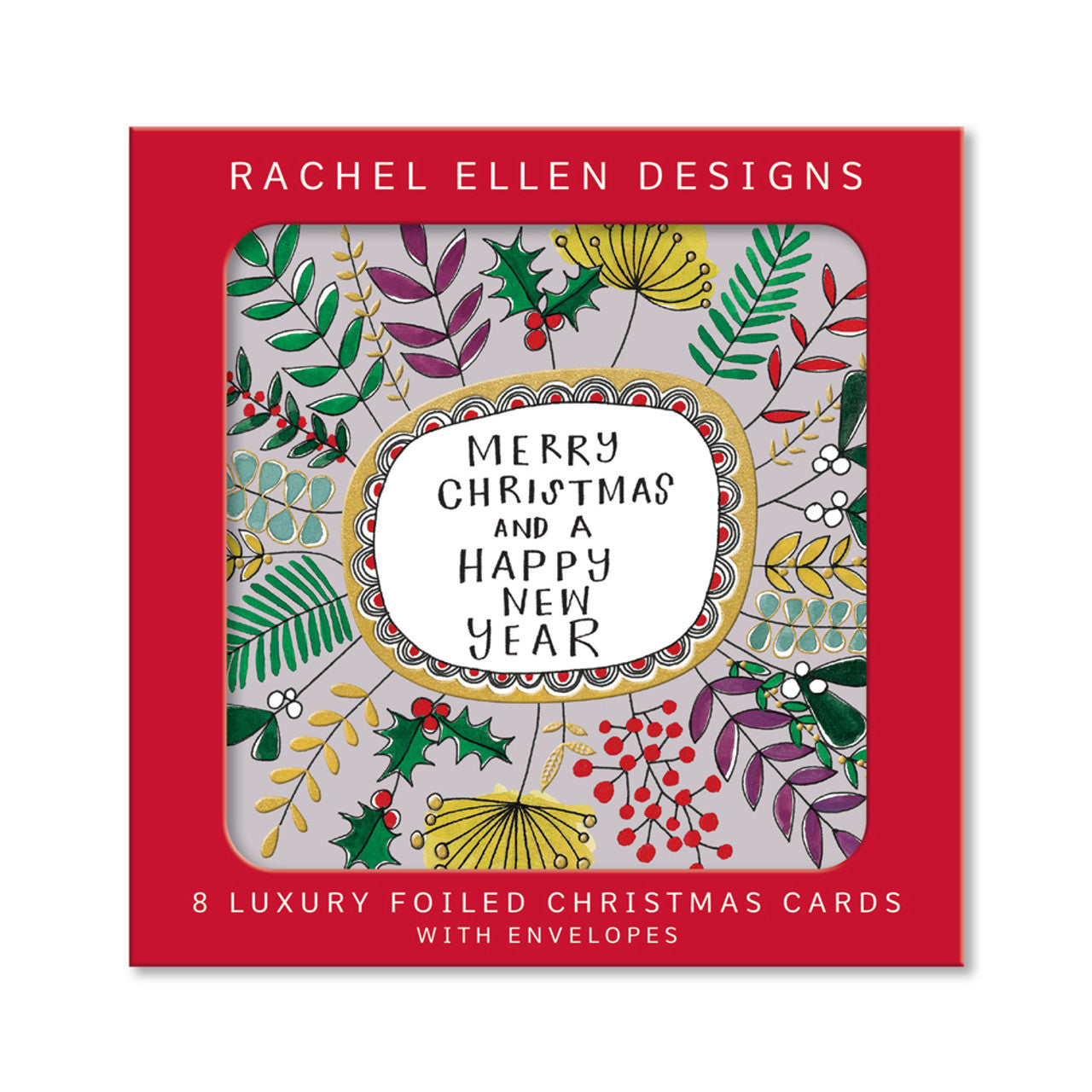 Merry Christmas Foliage (Gold Foil, SQ170mm) x 8 cards (Rachel Ellen Designs) (Copy)