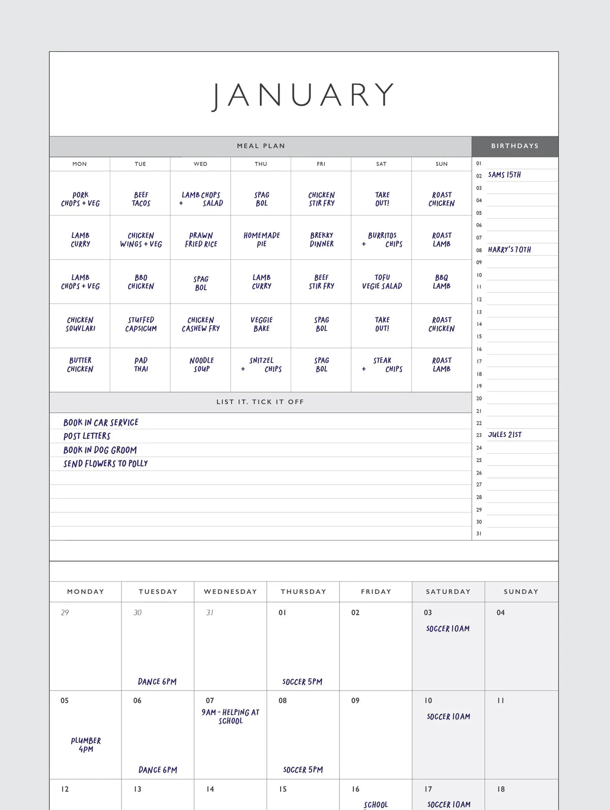 2026 Linen Planner & Calendar. Navy