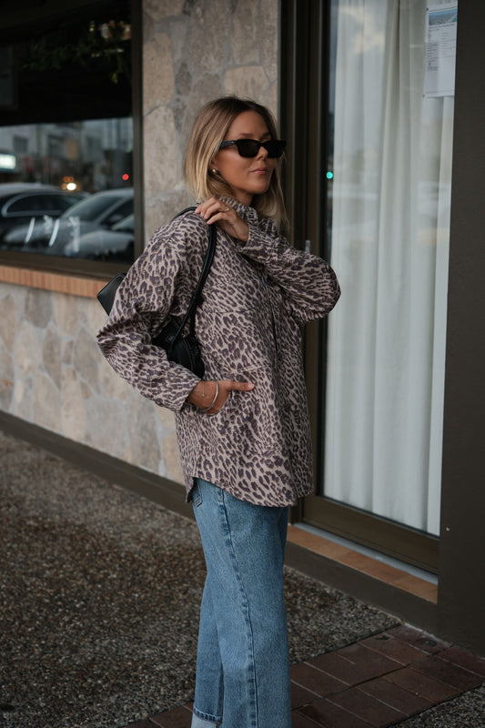 Bobbi Side Pocket Denim Shaket (leopard): Ceres Life