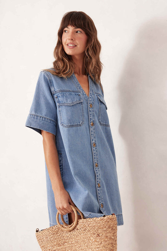 SAMMY RELAXED SHIRT DRESS/MID VINTAGE BLUE - Ceres Life