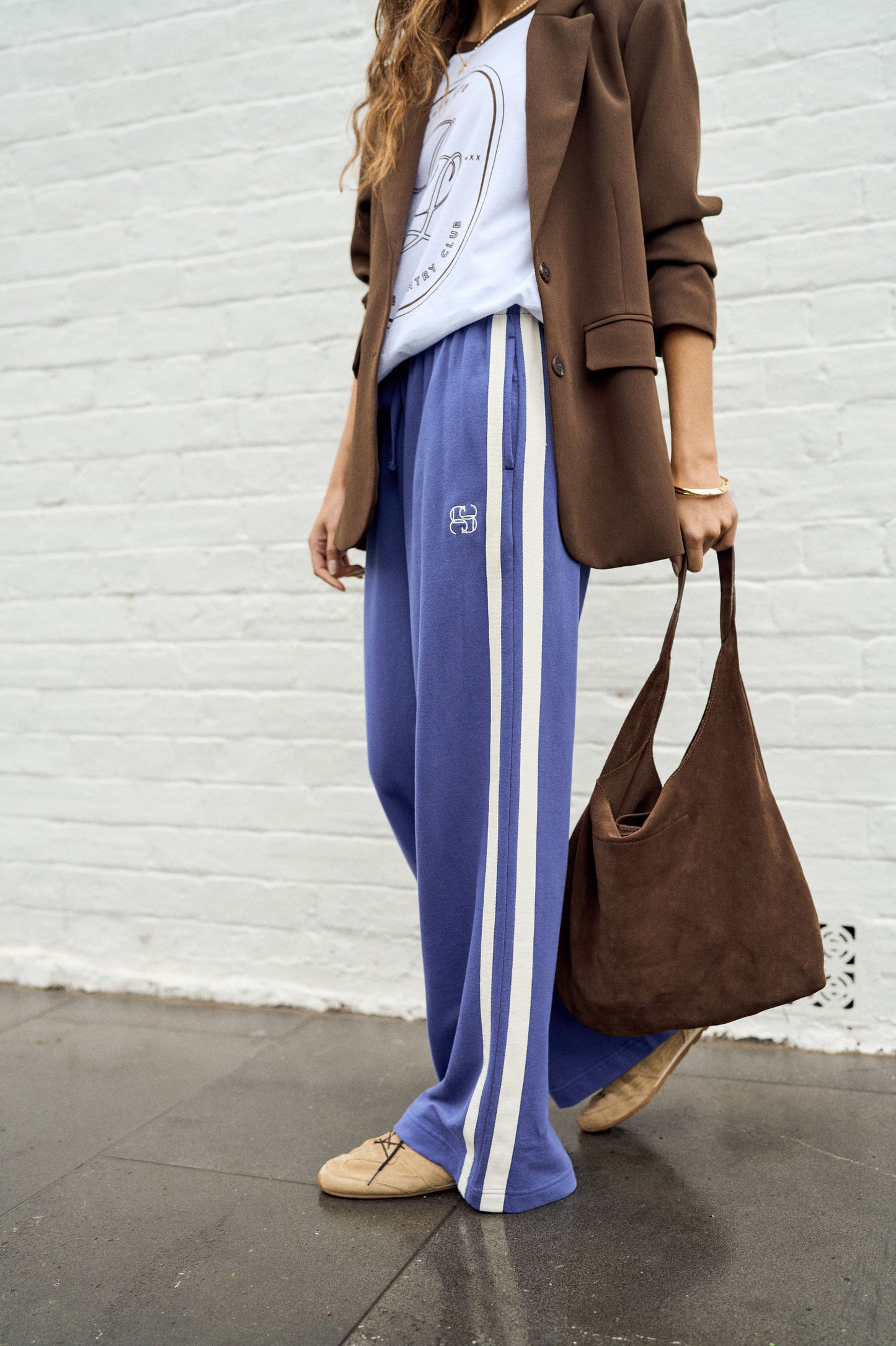 Gigi Wide Leg Trackpants Washed Navy