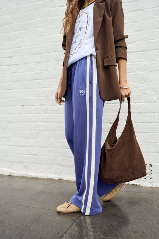 Gigi Wide Leg Trackpants Washed Navy
