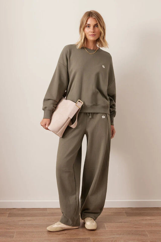 Quinn Slouchy Crew - Washed Olive