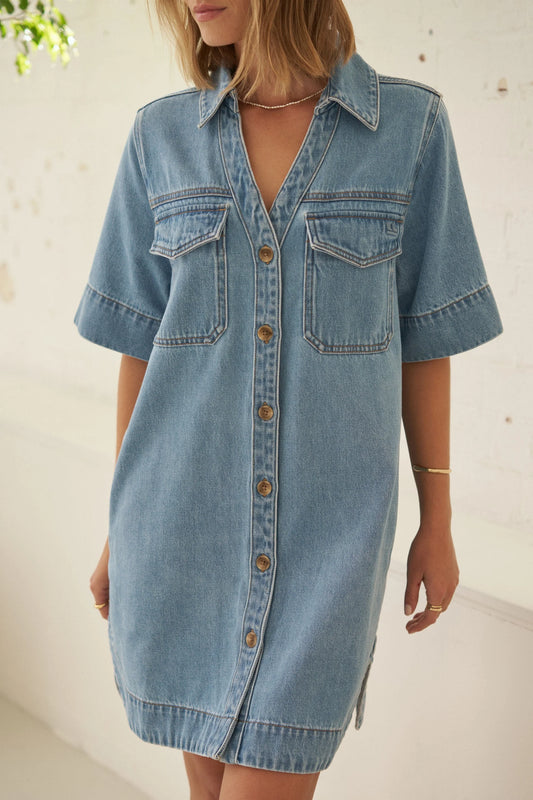 Bonnie relaxed shirt dress/mid vintage blue