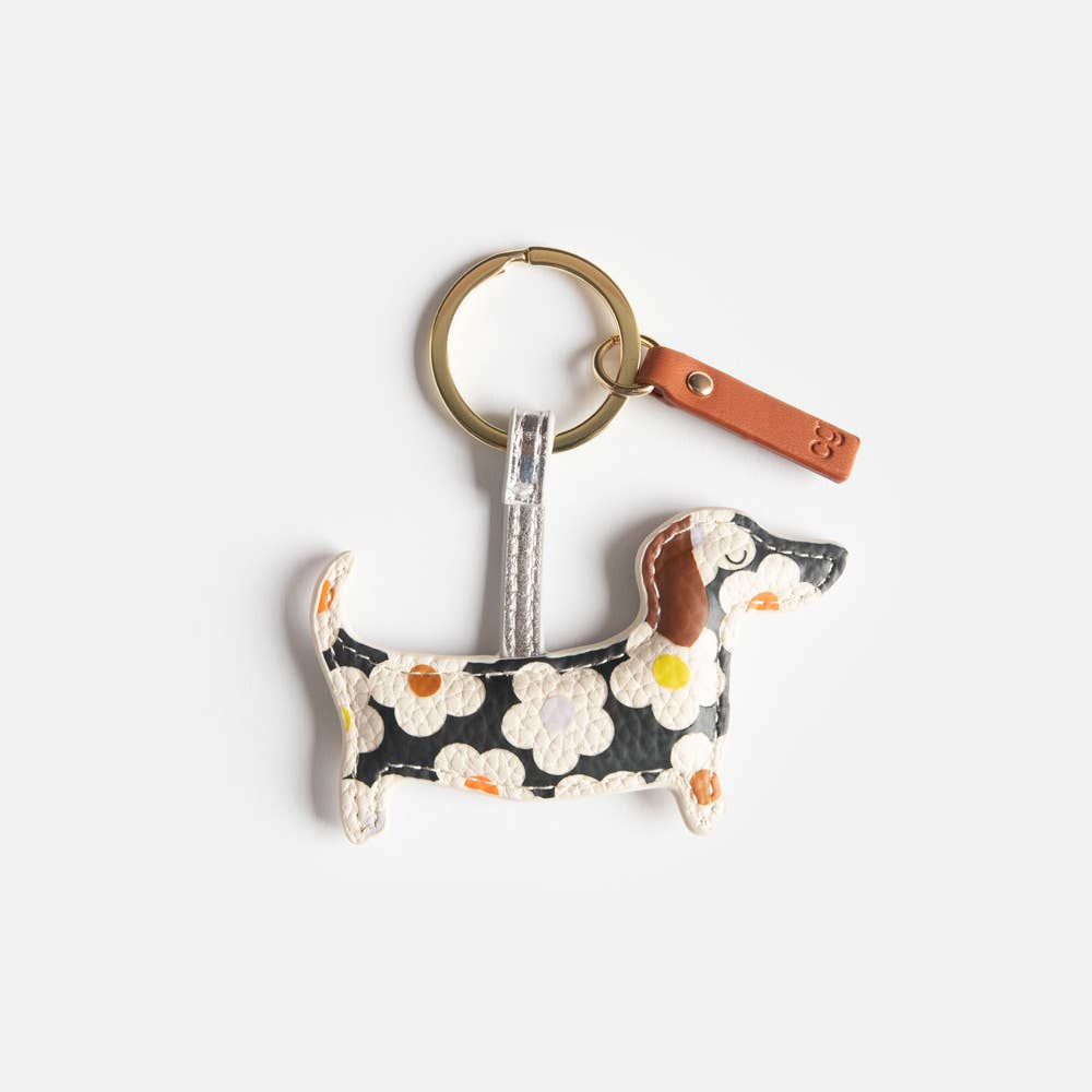 Multi Flower Charcoal Sausage Dog Novelty Keyring