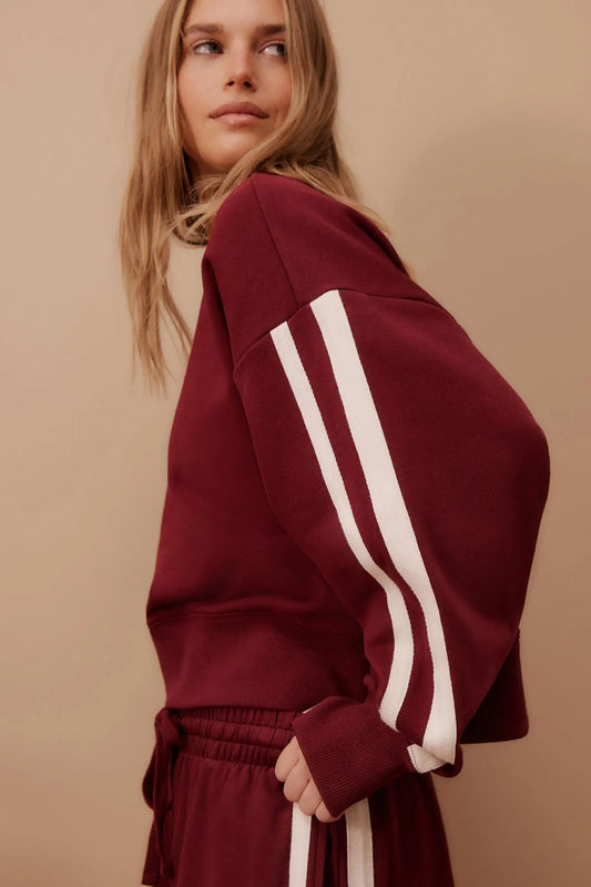 SPORTY SLOUCHY CREW/BURGUNDY SIDE STRIPE - Ceres Life