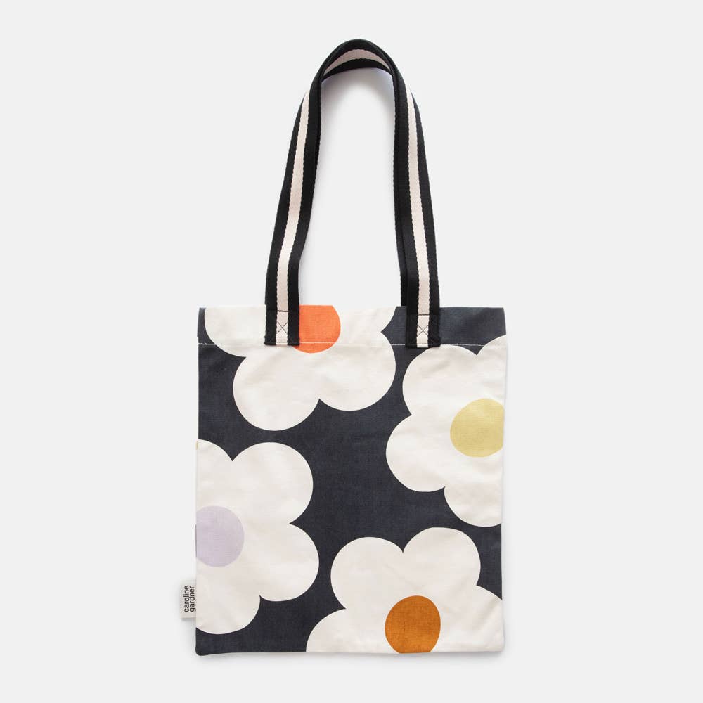 Multi Flower Charcoal Book Bag
