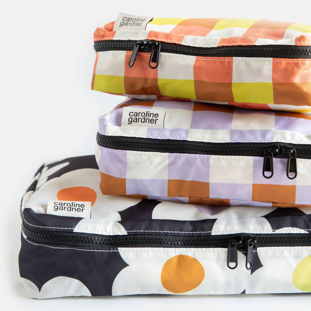 Multi Flower/Check Set Of 3 Packing Cubes
