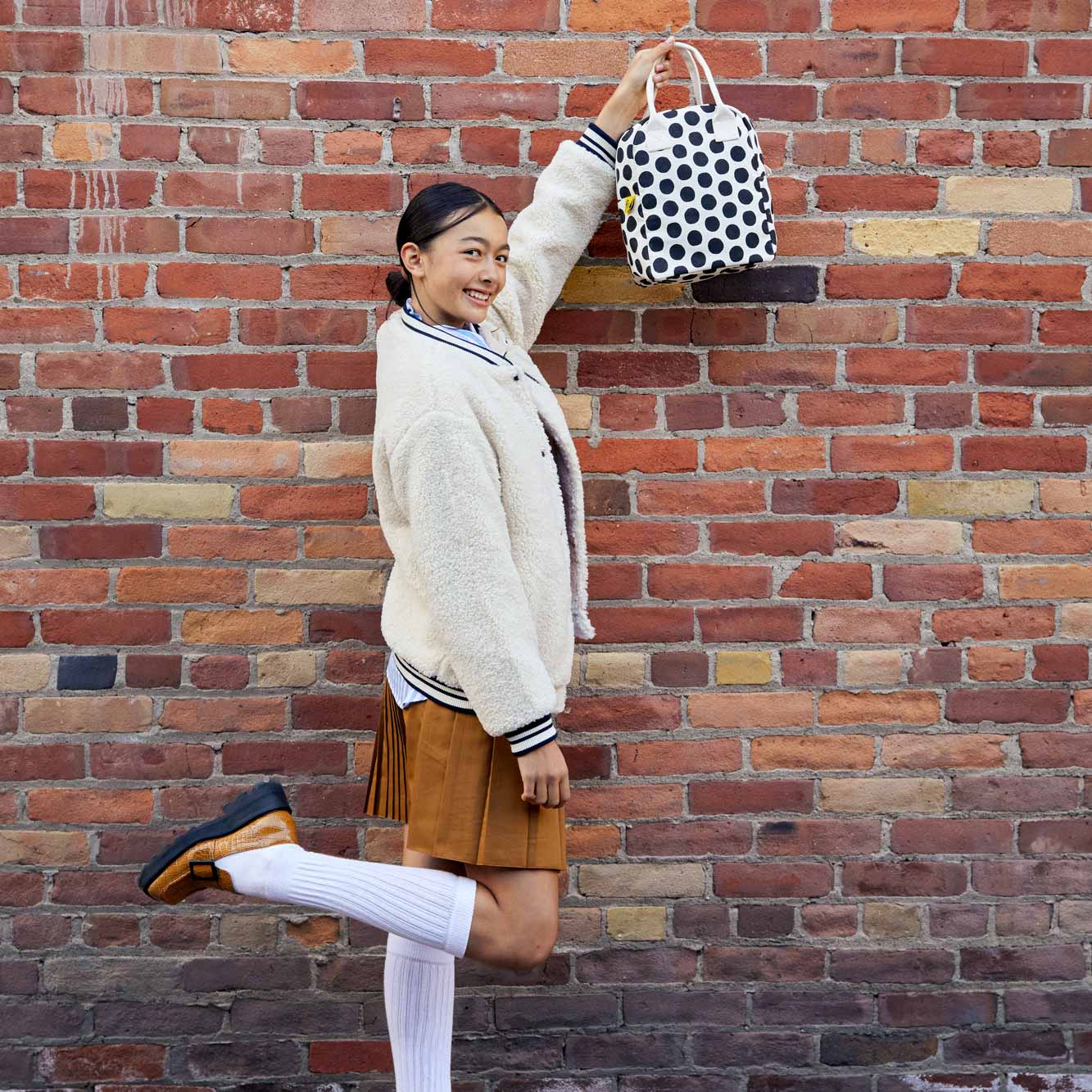 Zipper Lunch Bag - Dot Black + White