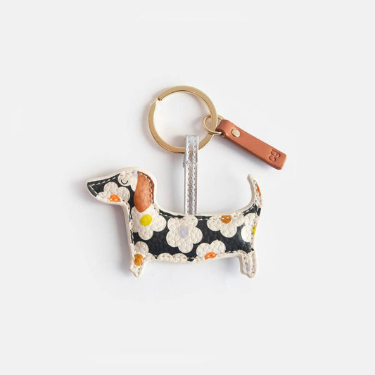 Multi Flower Charcoal Sausage Dog Novelty Keyring