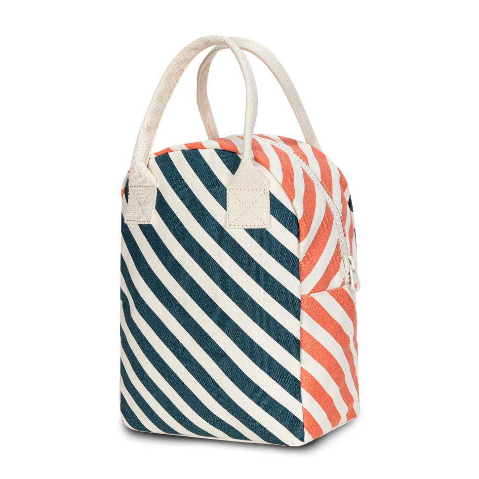 Zipper Lunch Bag - Stripe Teal Apricot