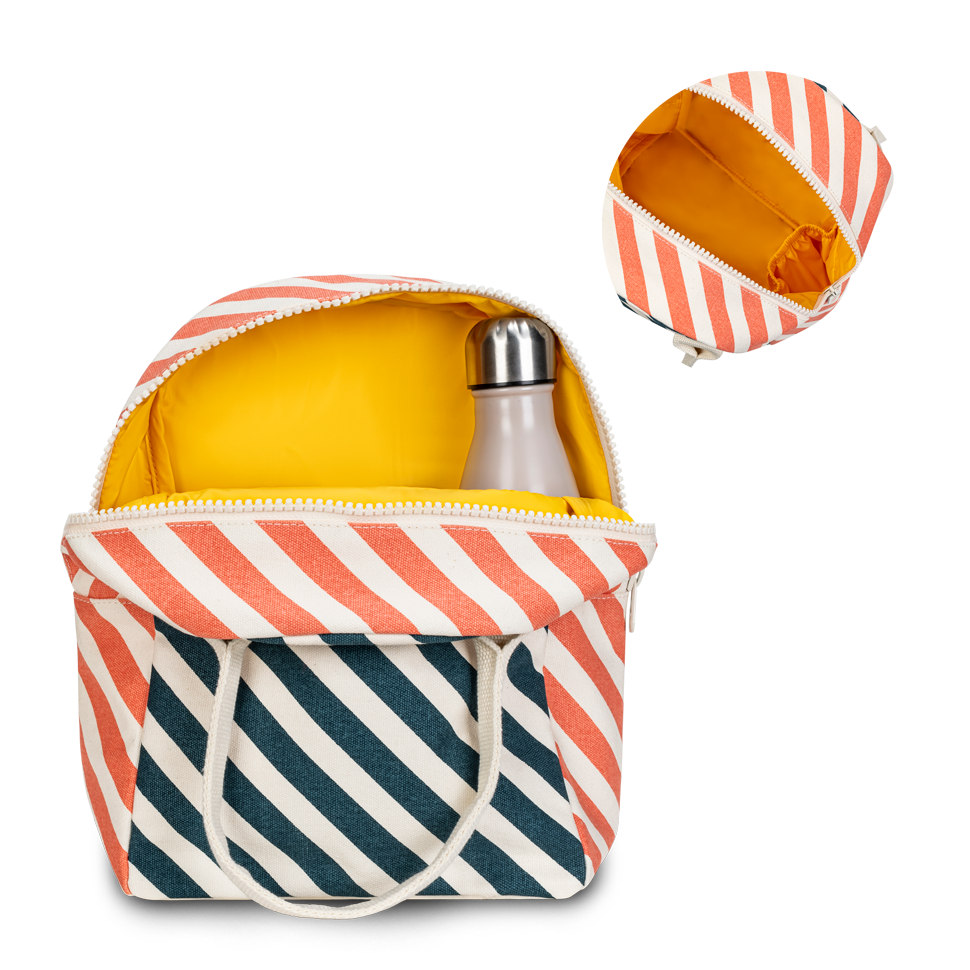 Zipper Lunch Bag - Stripe Teal Apricot