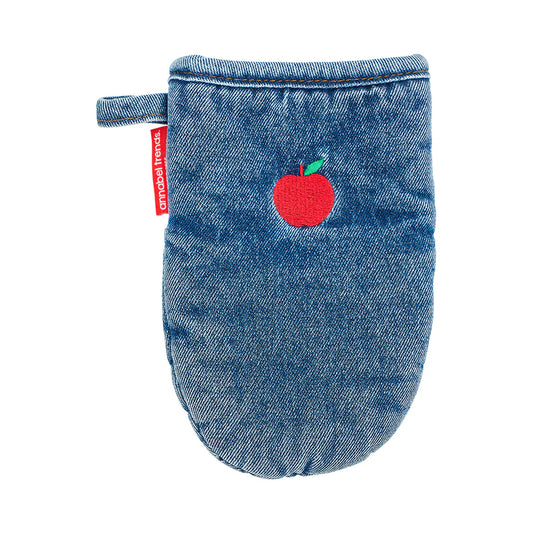 Denim Mini Oven Mitt - Apple Embroidery