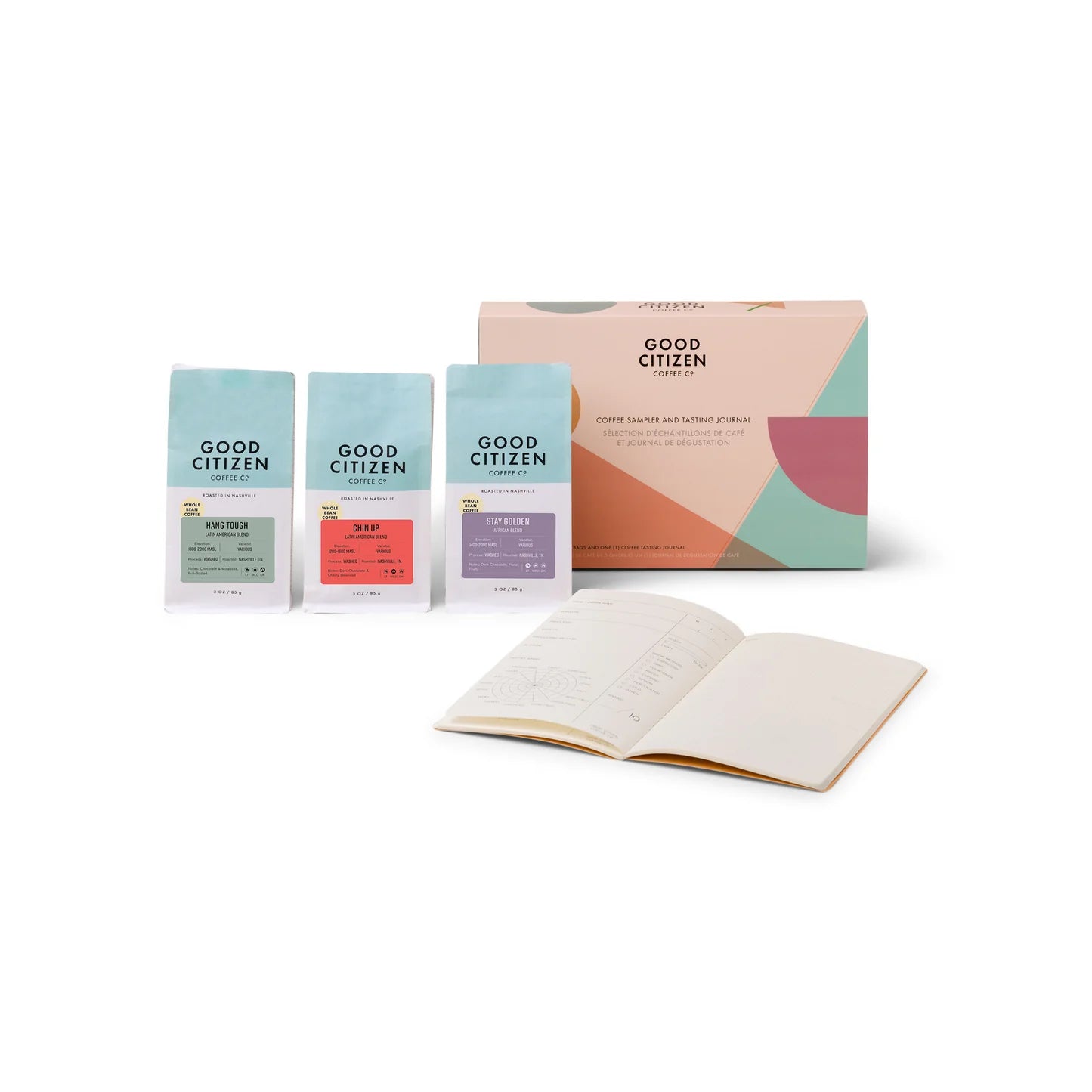 Coffee Sample + Tasting Notes Journal Gift Set (3 3 oz Bags & Journal)