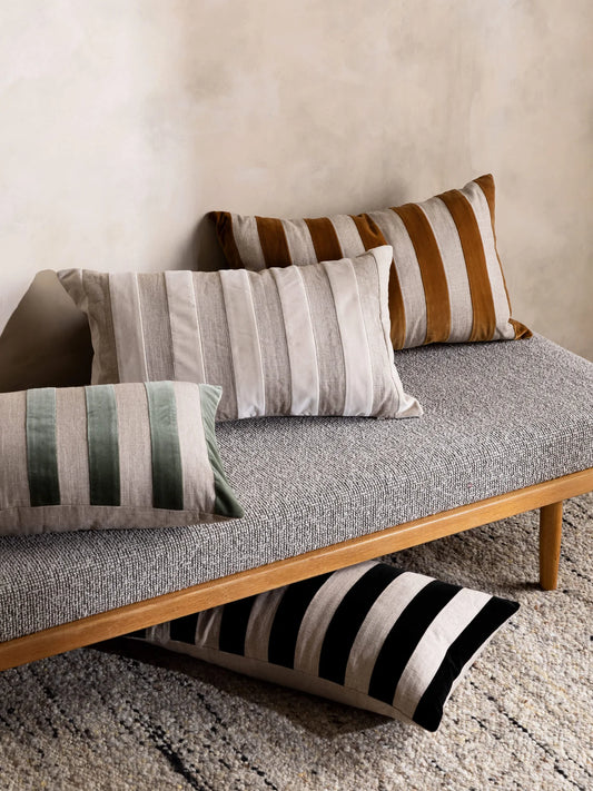 Etro Stripe Cushion 65x40cm (Black, Eucalypt and Almond)