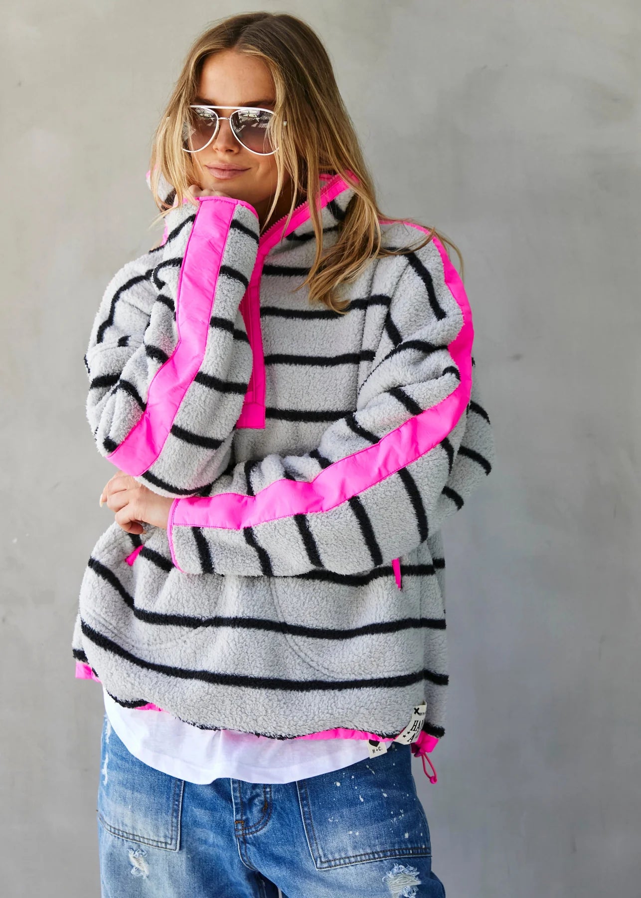 Pop Stripe Polar fleece - neon pink