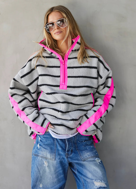 Pop Stripe Polar fleece - neon pink