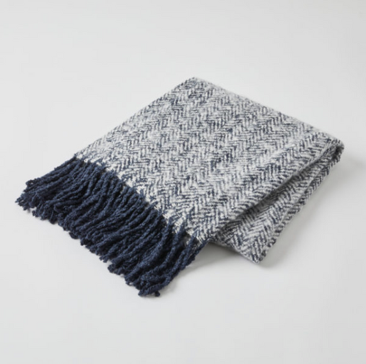 Navy Herringbone Throw