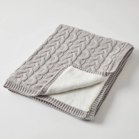 Aurora Cable Knit Baby Blanket - Silver