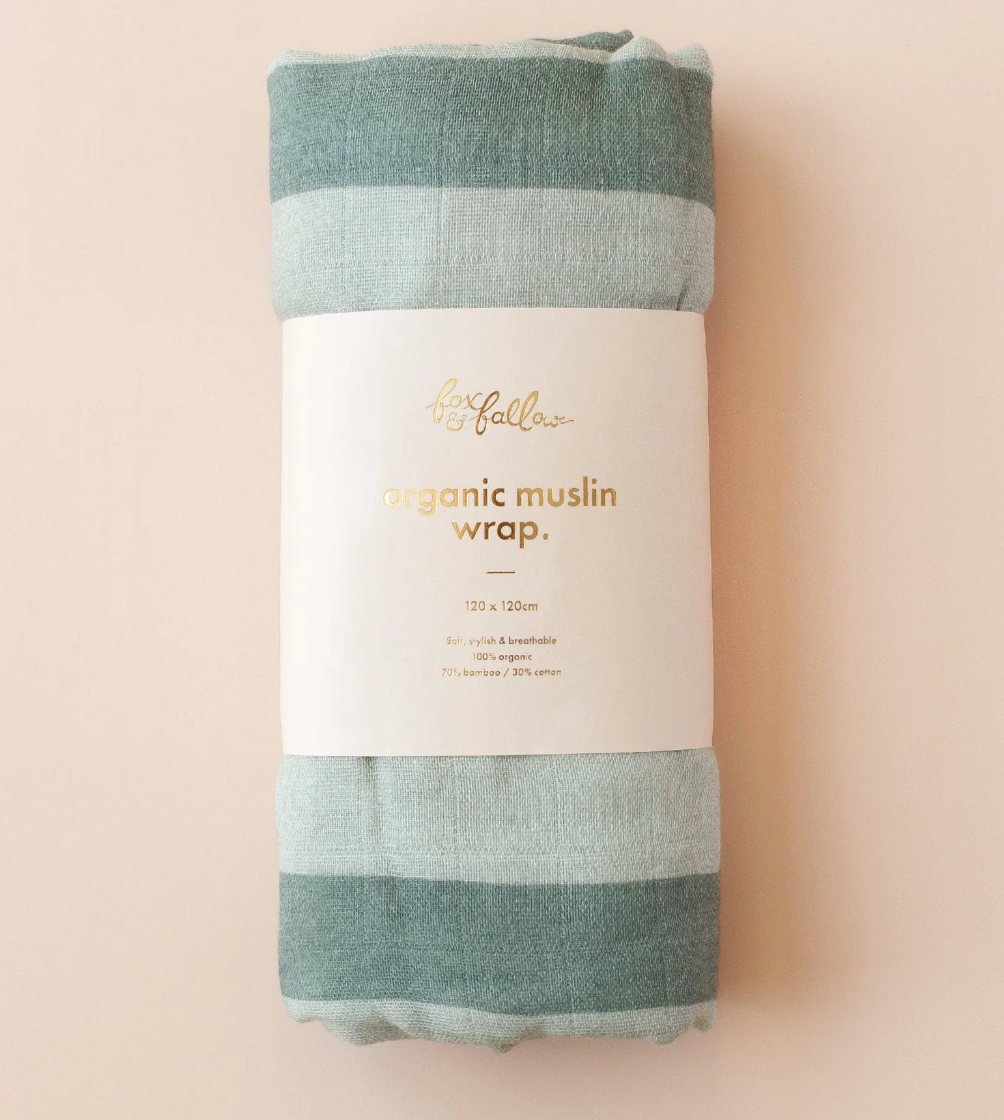 Sage Stripe / Sage Check Organic Muslin Wrap Set