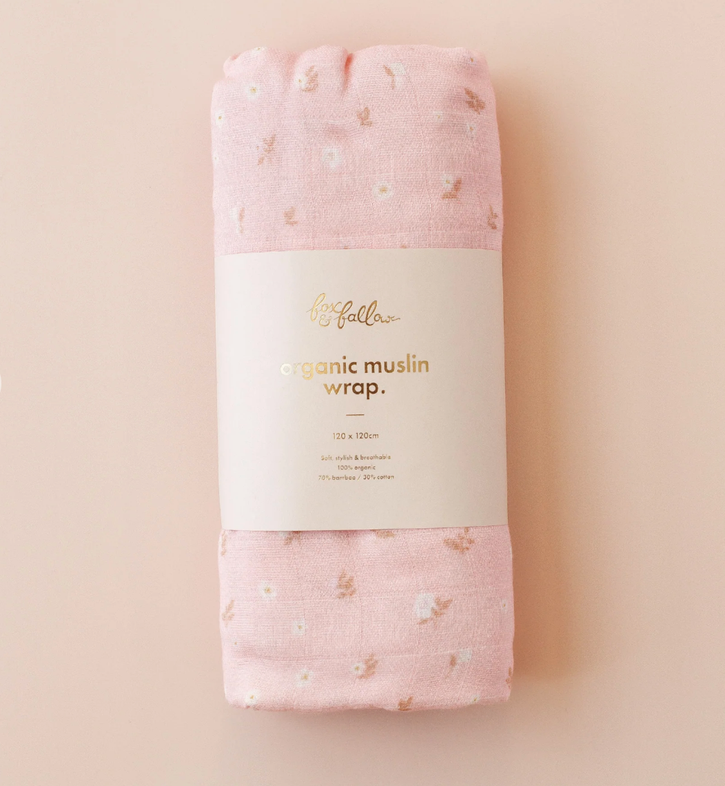 Dusty Roses / Petal Stripe Organic Muslin Wrap Set