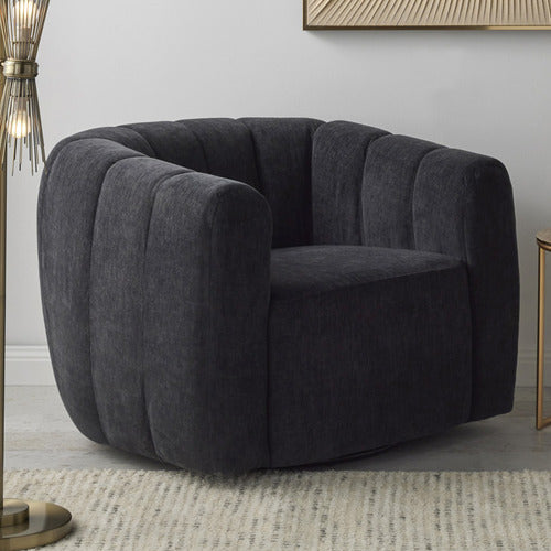 Voros Upholstered Swivel Armchair Charcoal