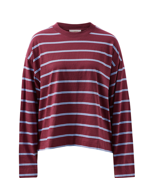 Beau Long Sleeve Slouchy Tee - Burgundy and Blue