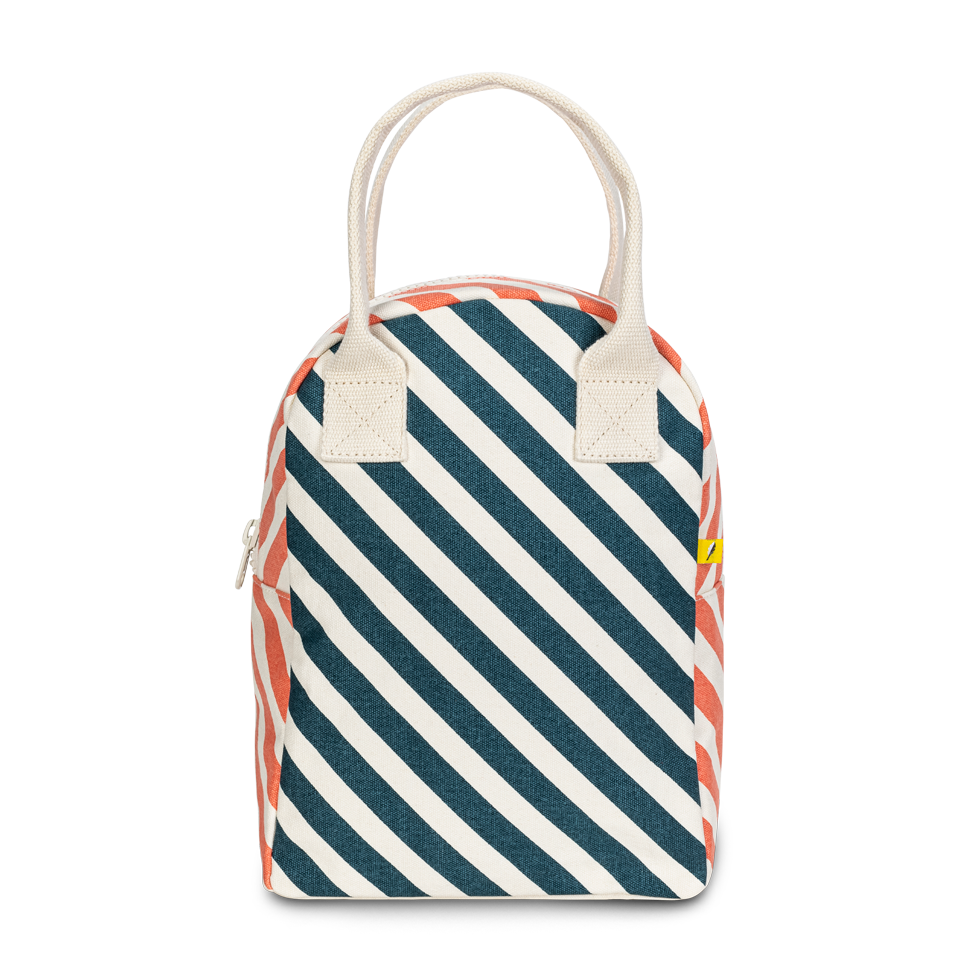 Zipper Lunch Bag - Stripe Teal Apricot