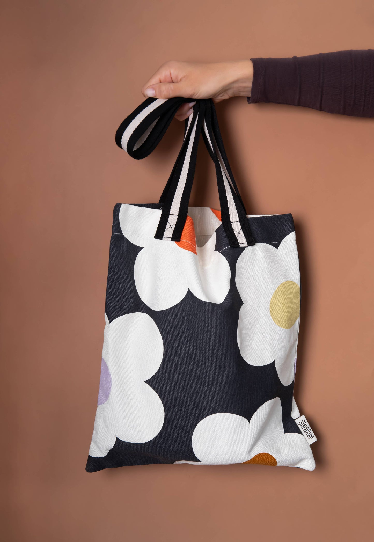 Multi Flower Charcoal Book Bag