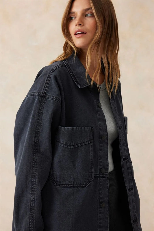 BOBBI SIDE POCKET DENIM SHACKET/WASHED BLACK - Ceres Life
