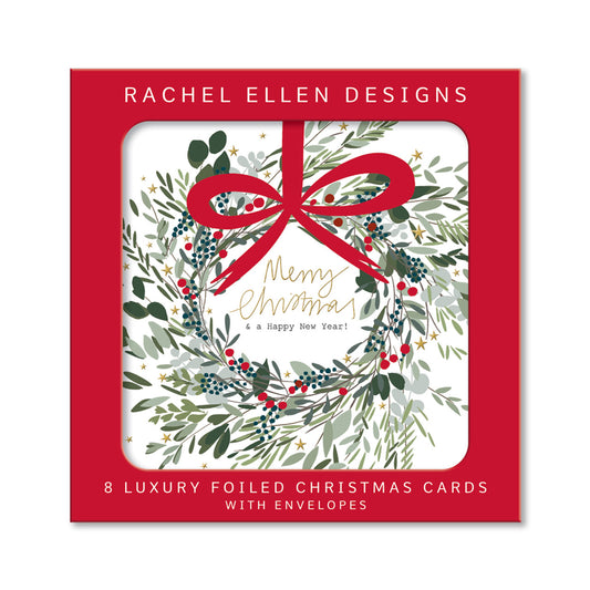 Merry Christmas Wreath (Gold Foil, SQ170mm) x 8 cards (Rachel Ellen Designs)