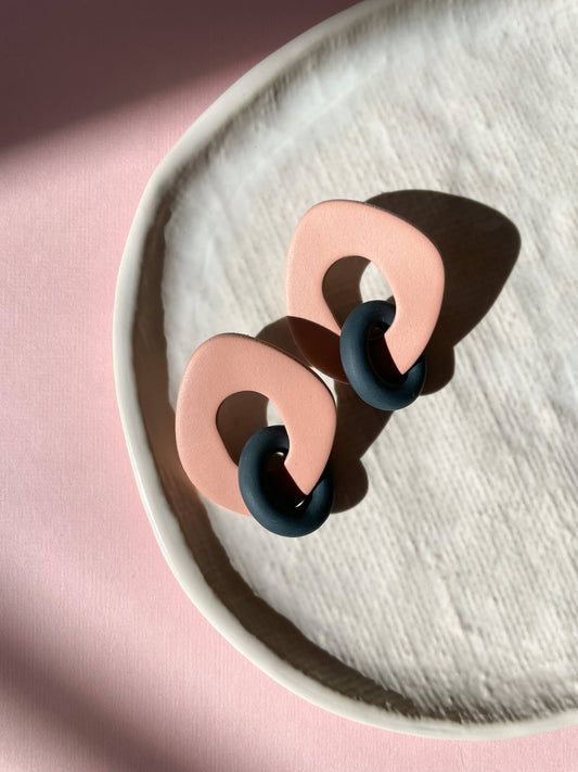 Zoey Link Earrings in Blush + Teal